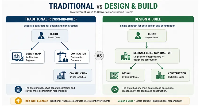 Traditional vs Design and Build Construction Procurement Routes Infographics By The Concrete Talk